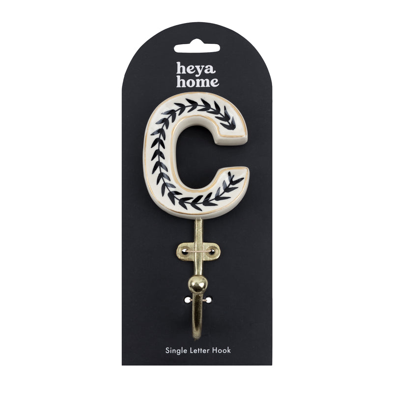  Accessories - Alphabet C Set of 1 Wall Hooks Ivory/Black Heya Home