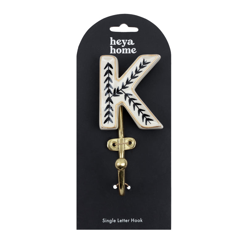  Accessories - Alphabet K Set of 1 Wall Hooks Ivory/Black Heya Home