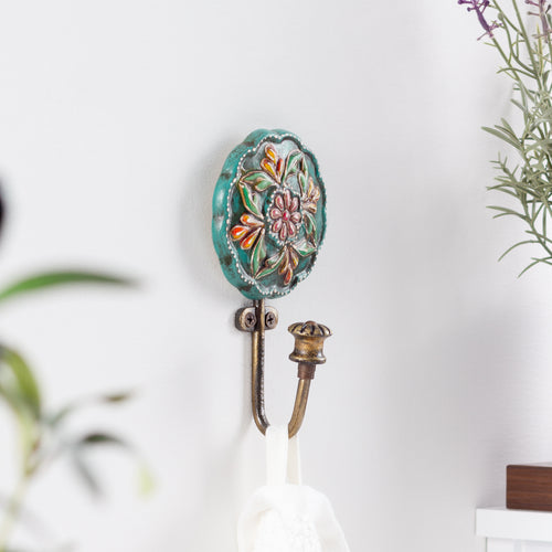  Accessories - Floral Scallop Set of 1 Wall Hooks Teal furn.