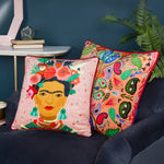 Kate Merritt Frida Illustrated Cushion Cover in Peony/Red