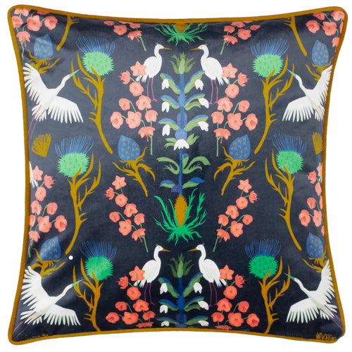 Kate Merritt Herons Illustrated Cushion Cover in Navy