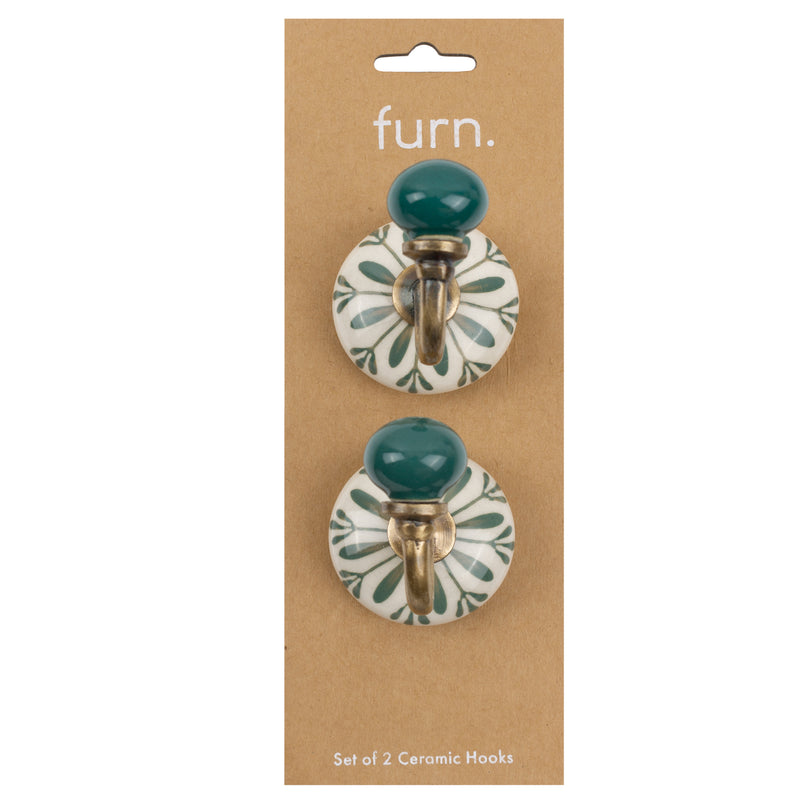  Accessories - Traditional Ceramic Set of 2 Wall Hooks Green furn.