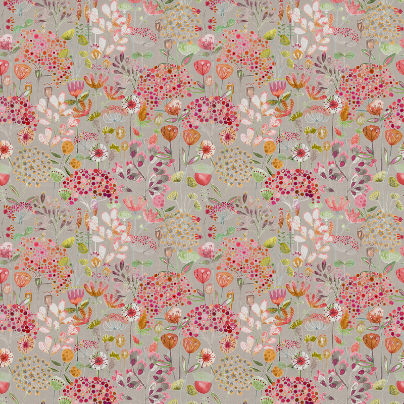 Floral Pink Fabric - Ailsa Printed Cotton Fabric (By The Metre) Sandstone Voyage Maison