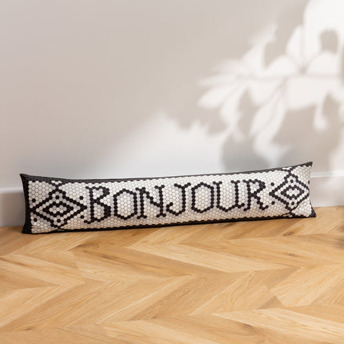 furn. Mosaic Message Bonjour Draught Excluder in White/Black