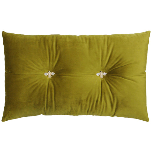 Paoletti Bumble Bee Velvet Ready Filled Cushion in Olive
