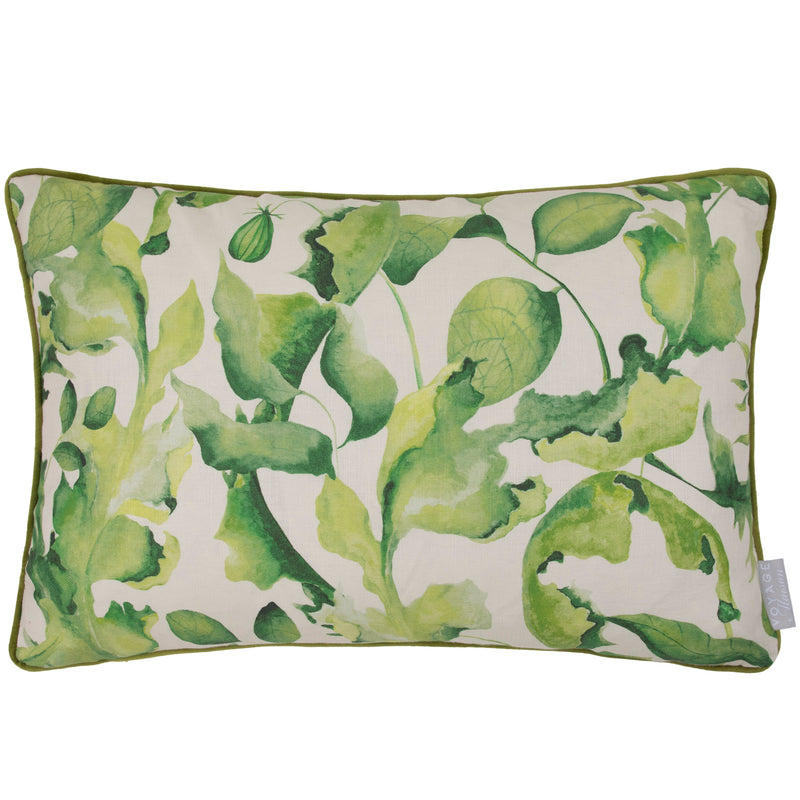 Floral Green Cushions - Claudia Printed Piped Feather Filled Cushion Green Voyage Maison