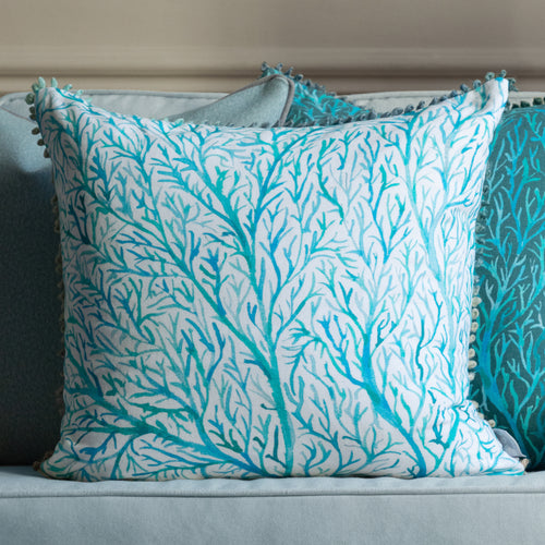 Floral Blue Cushions - Coressa Printed Feather Filled Cushion Glacier Voyage Maison