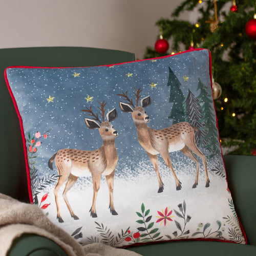 furn. Ditsy Festive Reindeer Cushion Cover in Slate Blue