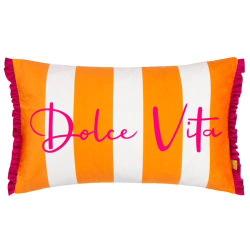 furn. Dolcevita Striped Velvet Cushion Cover in Orange/Pink