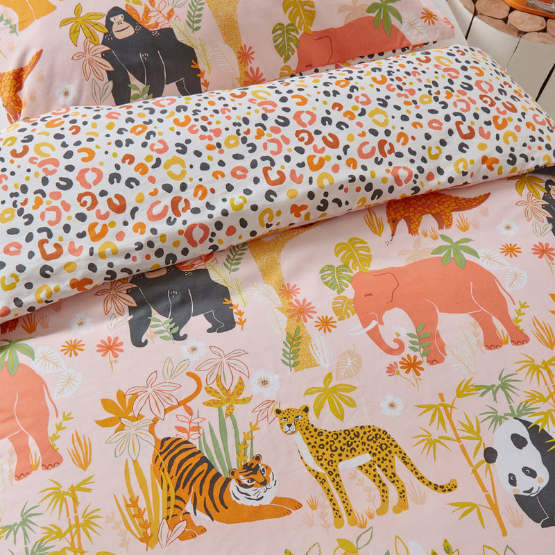 little furn. Endangered Kids Safari Animal 100% Cotton Duvet Cover Set in Pink