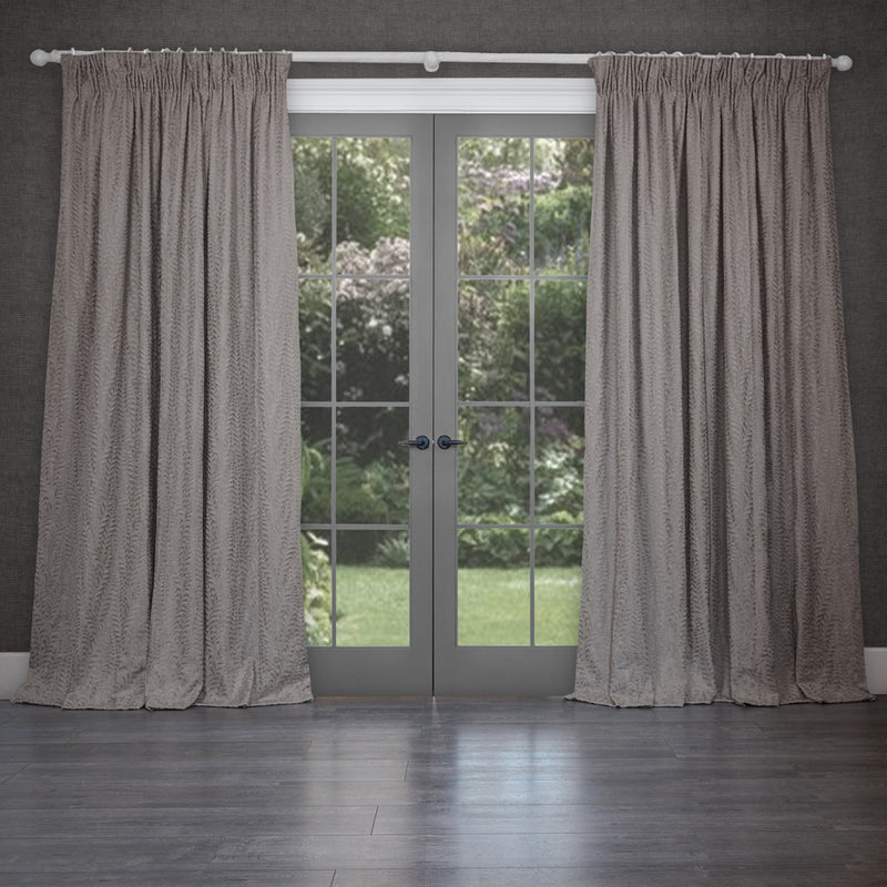 Voyage Maison Fernbank Embroidered Pencil Pleat Curtains in Putty