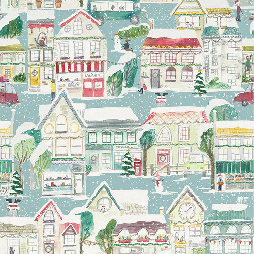 Voyage Maison Festive Lane Printed Oil Cloth Fabric (By The Metre) in Robins Egg