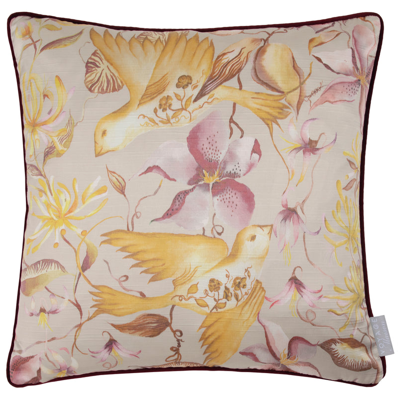 Damask Pink Cushions - Floella Printed Piped Feather Filled Cushion Primrose Voyage Maison