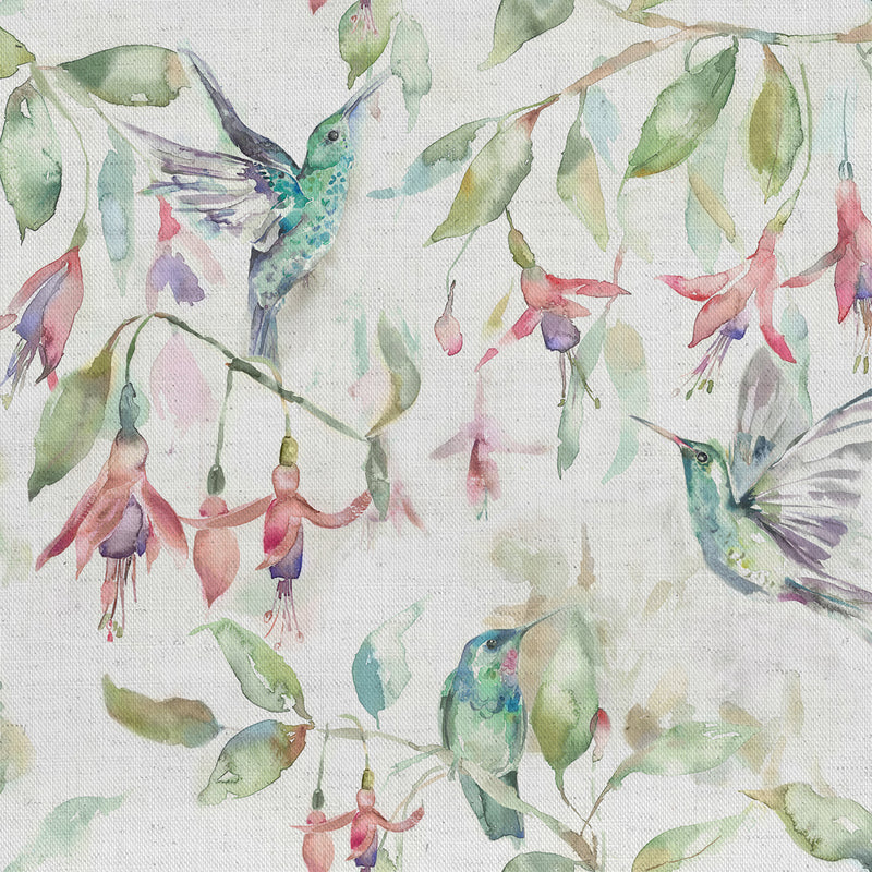 Voyage Maison Fuchsia Flight Printed Cotton Fabric in Cream