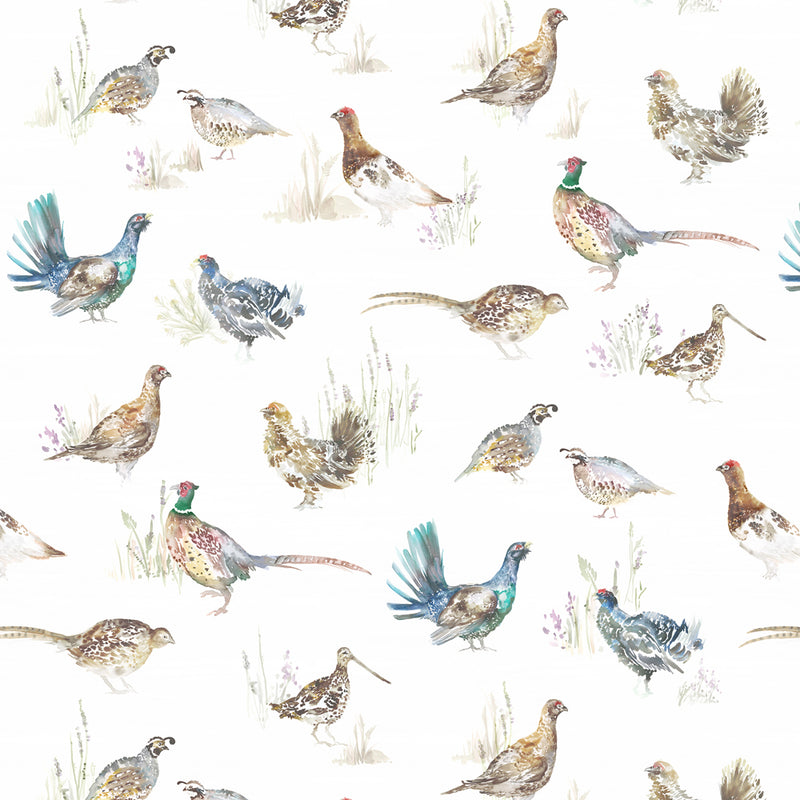 Voyage Maison Game Birds Printed Linen Fabric in Natural