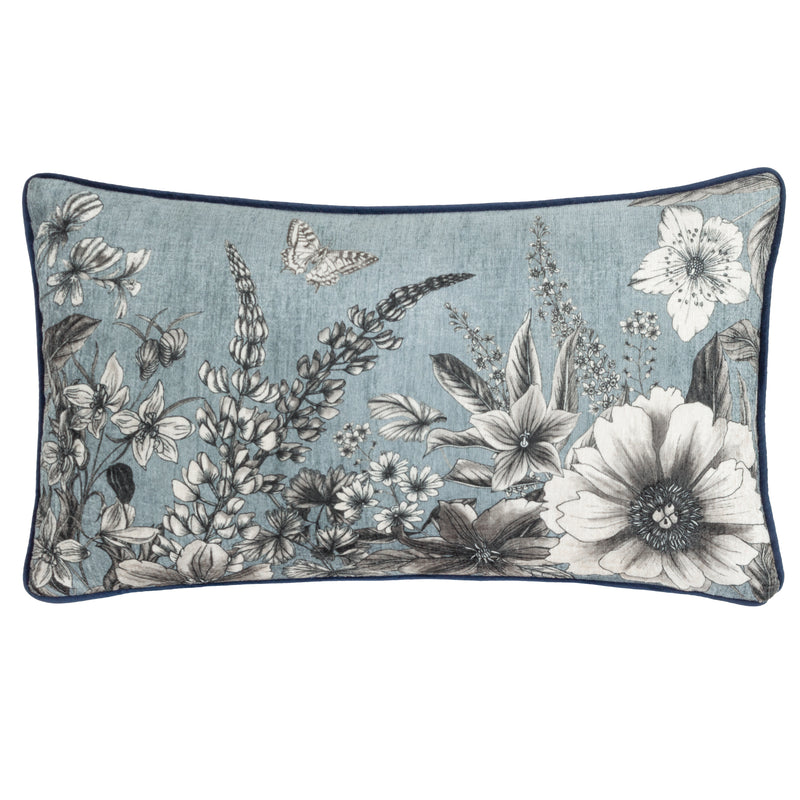 Floral Blue Cushions - Harlington Gardenia Floral Piped Cushion Cover Petrol Wylder Nature