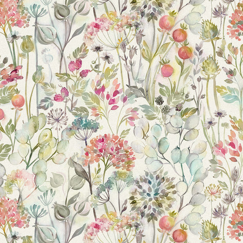 Voyage Maison Country Hedgerow Printed Cotton Fabric in Coral