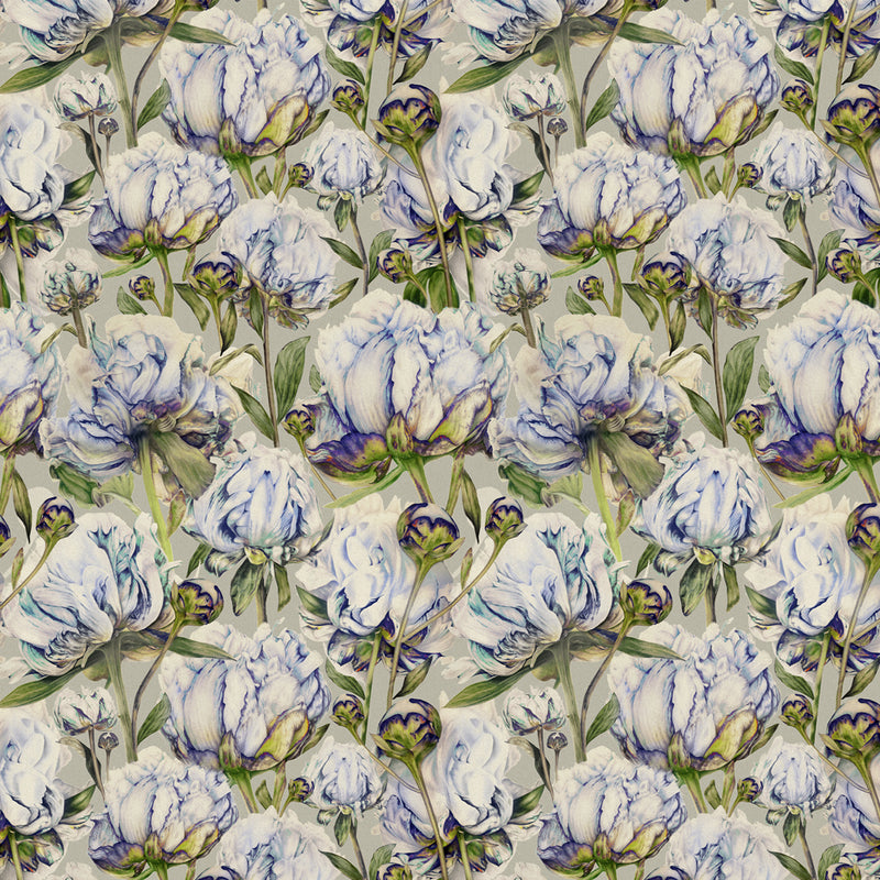 Marie Burke Heligan Printed Cotton Fabric in Cornflower Stone