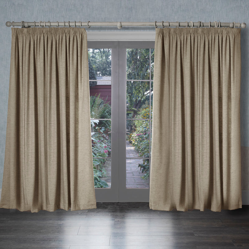 Voyage Maison Helmsley Woven Pencil Pleat Curtains in Nut