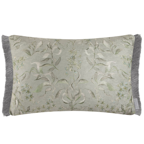 Damask Green Cushions - Hettie Printed Ruche Fringe Feather Filled Cushion Eden Voyage Maison