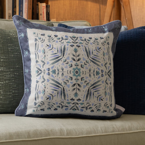 Geometric Blue Cushions - Kari Printed Piped Cushion Cover Denim Voyage Maison