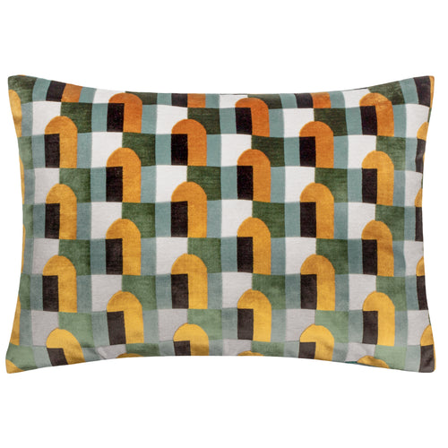 Geometric Blue Cushions - Keela Cut Velvet Cushion Cover Gold/Blue Paoletti
