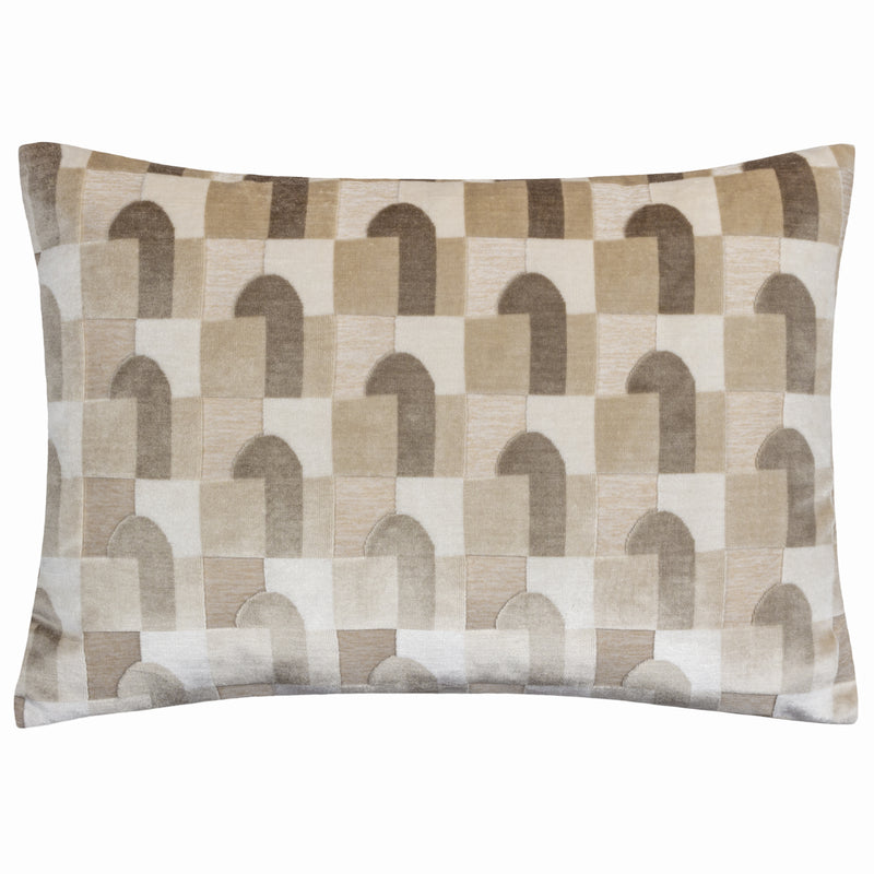 Geometric Beige Cushions - Keela Cut Velvet Cushion Cover Natural Paoletti