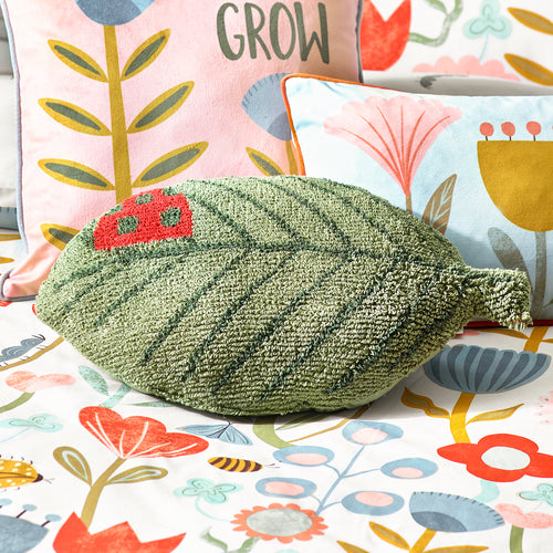 Woodland Green Cushions - Little Nature Leaf Knitted Kids Ready Filled Cushion Green little furn.