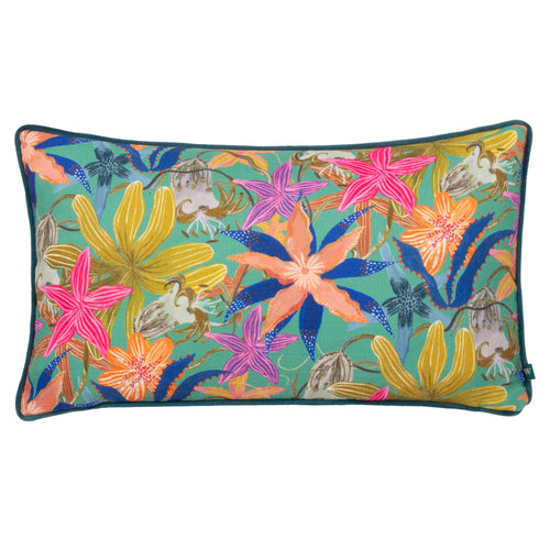 Floral Multi Cushions - Luna Floral Tropical Piped Cushion Cover Multicolour Wylder Tropics