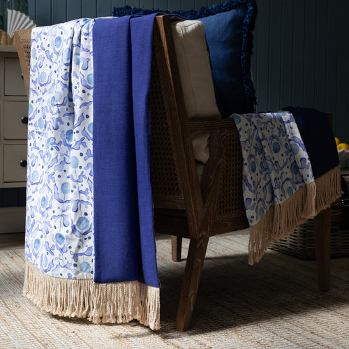 Abstract Blue Throws - Mariani Printed Fringe Throw Cobalt Voyage Maison