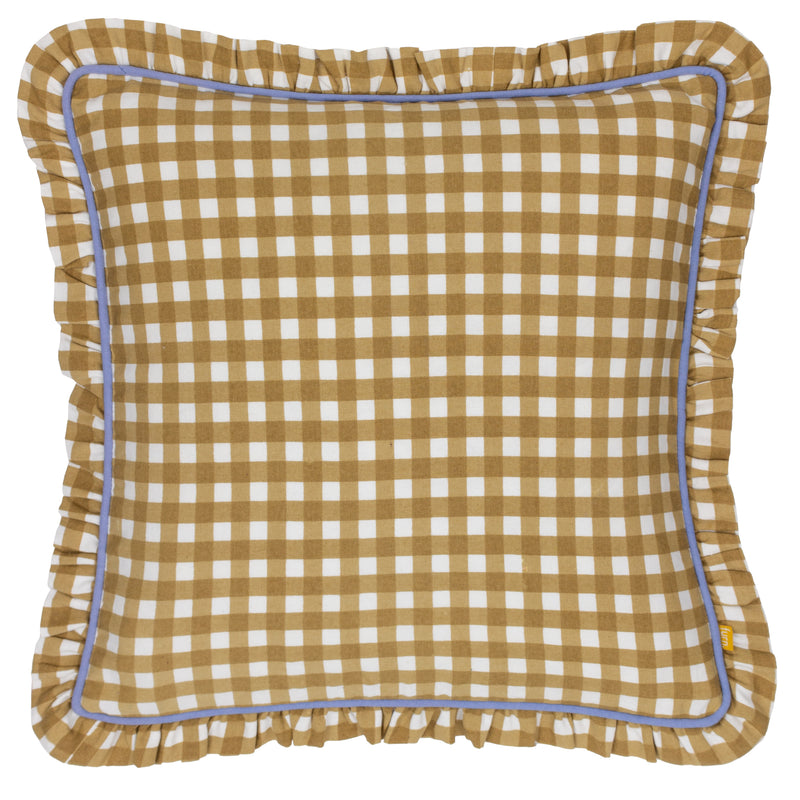 Check Gold Cushions - Maude Gingham Reversible Piped Cushion Cover Gold furn.