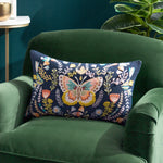Mirrored Butterfly Embroidered Cushion Midnight