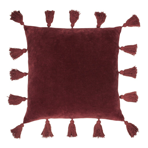 furn. Medina Velvet Tasselled Cushion Cover in Berry