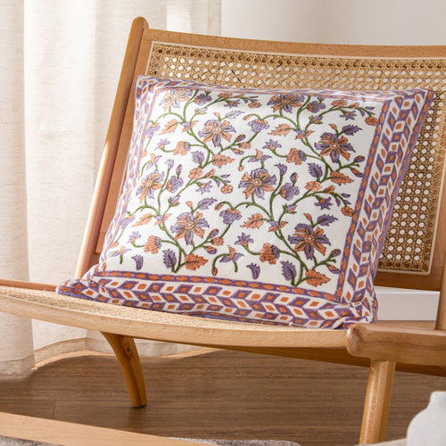 Paoletti Mentera Cotton Velvet Cushion Cover in Lilac/Coral