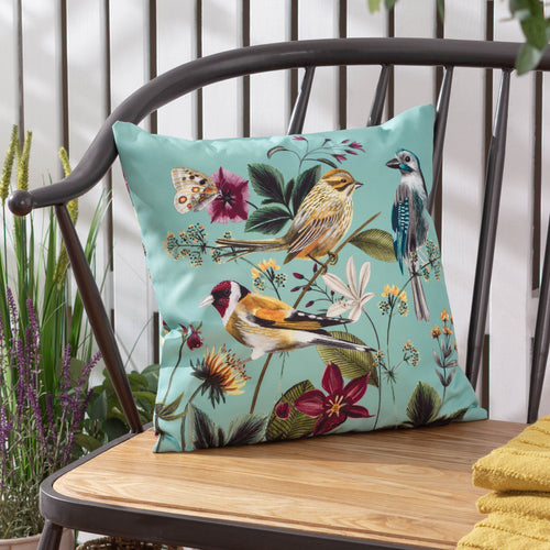 Animal Blue Cushions - Midnight Garden Birds Outdoor Cushion Cover Aqua Wylder