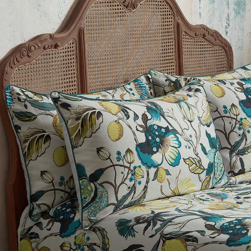 EW by Edinburgh Weavers Morton Floral Printed Cotton Sateen Piped Pillowcase Pair in Teal
