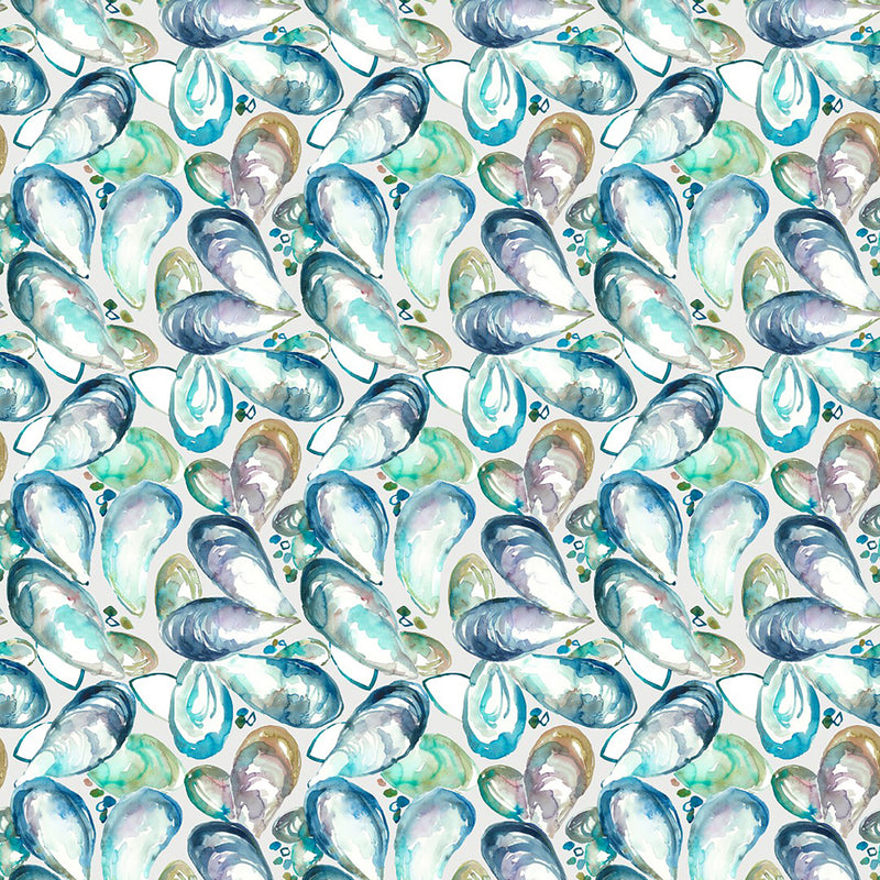 Voyage Maison Mussel Shells Printed Cotton Fabric in Marine