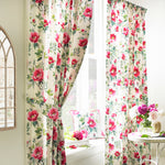 Peony Country Floral Pencil Pleat Curtains Fuchsia