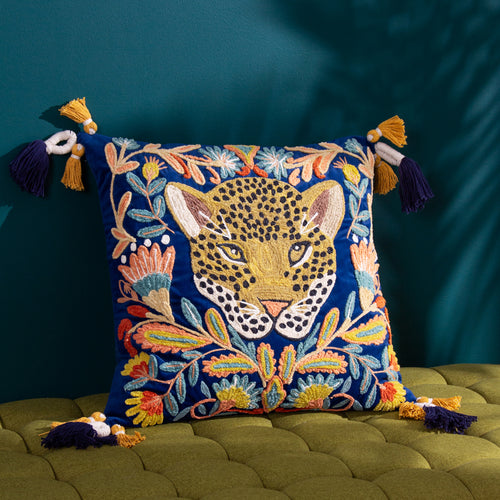 Wylder Regal Leopard Cushion Cover in Royal Blue