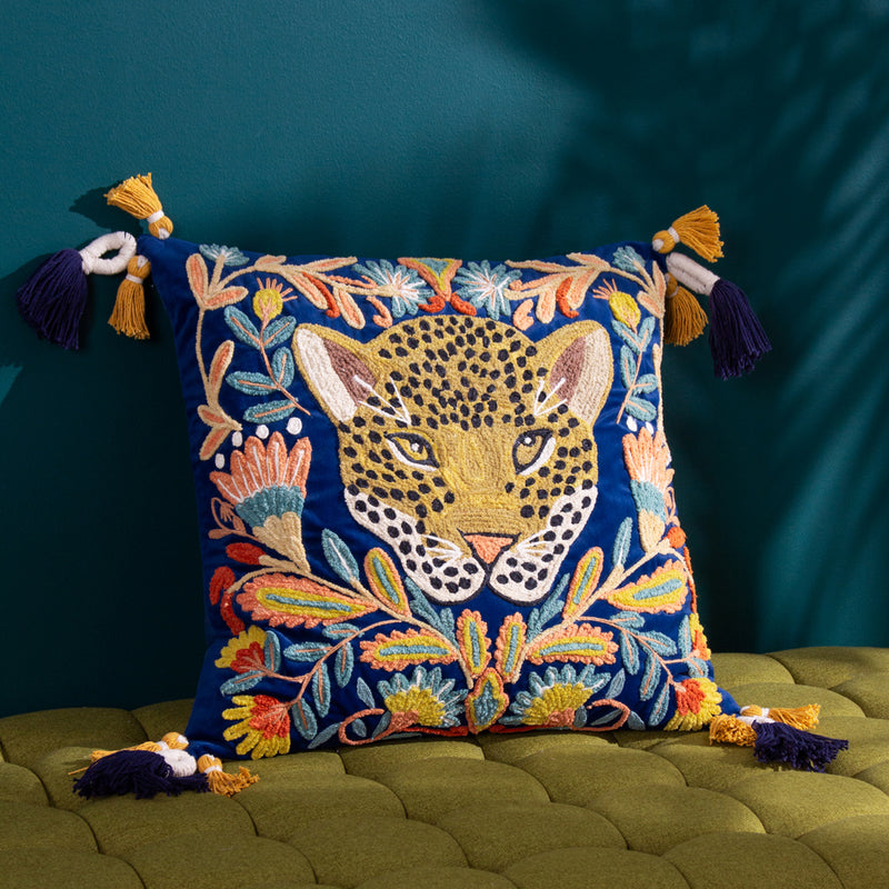 Wylder Regal Leopard Cushion Cover in Royal Blue