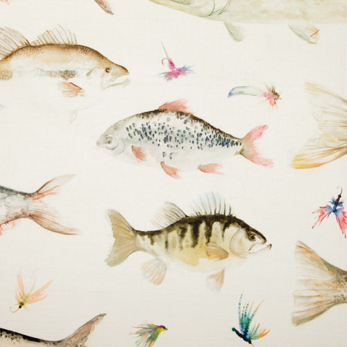 Voyage Maison River Fish Large Printed Linen Fabric in Cream