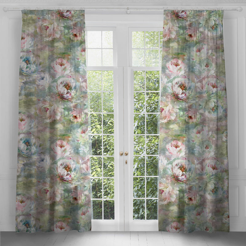 Voyage Maison Roseum Printed Pencil Pleat Curtains in Coral