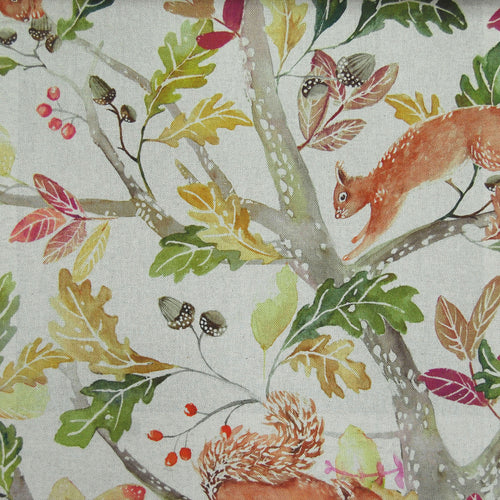Voyage Maison Scurry Of Squirrels Printed Linen Fabric in Natural