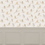 Voyage Maison Small Owls 1.4m Wide Width Wallpaper in Linen
