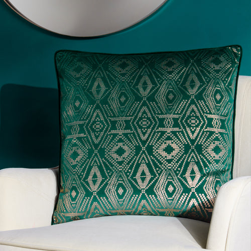 Paoletti Tayanna Metallic Velvet Cushion Cover in Emerald