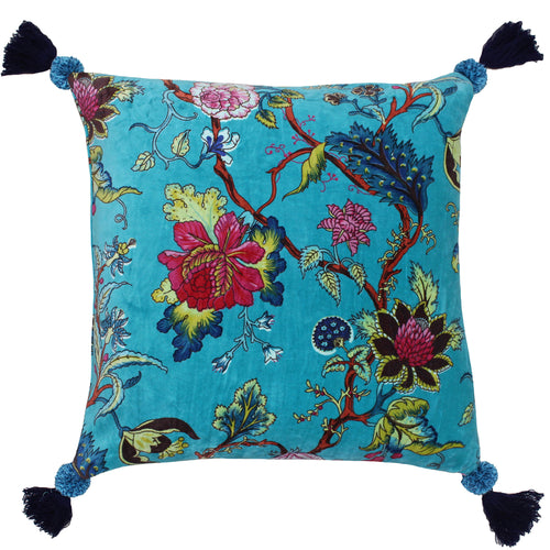 Paoletti Tree of Life Chinoiserie Floral Cushion Cover in Kingfisher