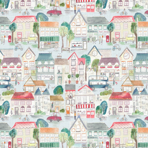 Voyage Maison Village Streets Printed Cotton Fabric in Primary
