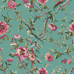 furn. Vintage Chinoiserie Floral Exotic Duvet Cover Set in Jade