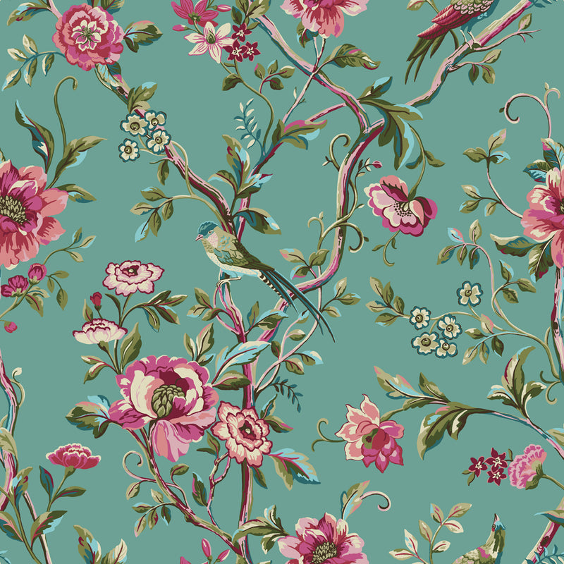 furn. Vintage Chinoiserie Floral Exotic Duvet Cover Set in Jade