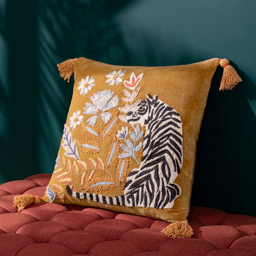 Wylder White Tiger Cushion Cover in Gold